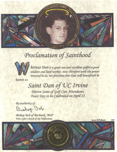 Sample Sainthood Certificate